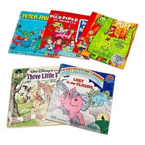 Peter Pan Records Book Set Lot 5 Read and Hear Pony Puff Pigs Pied Piper Vintage